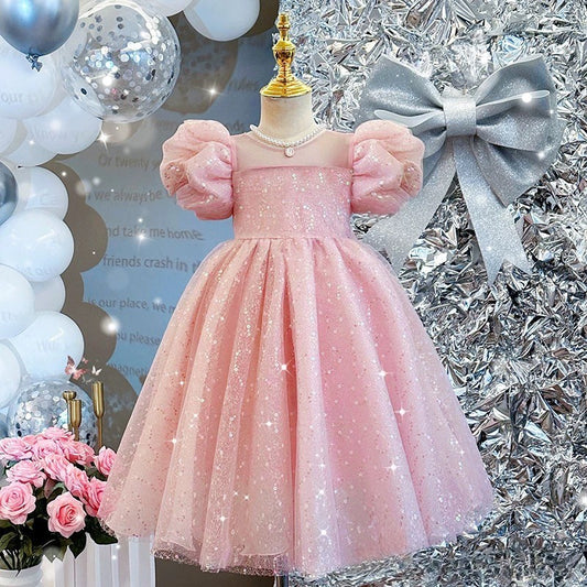 Kids Girl Luxury Glitter Dusty Rose Pink Fashion Party dress flower girl