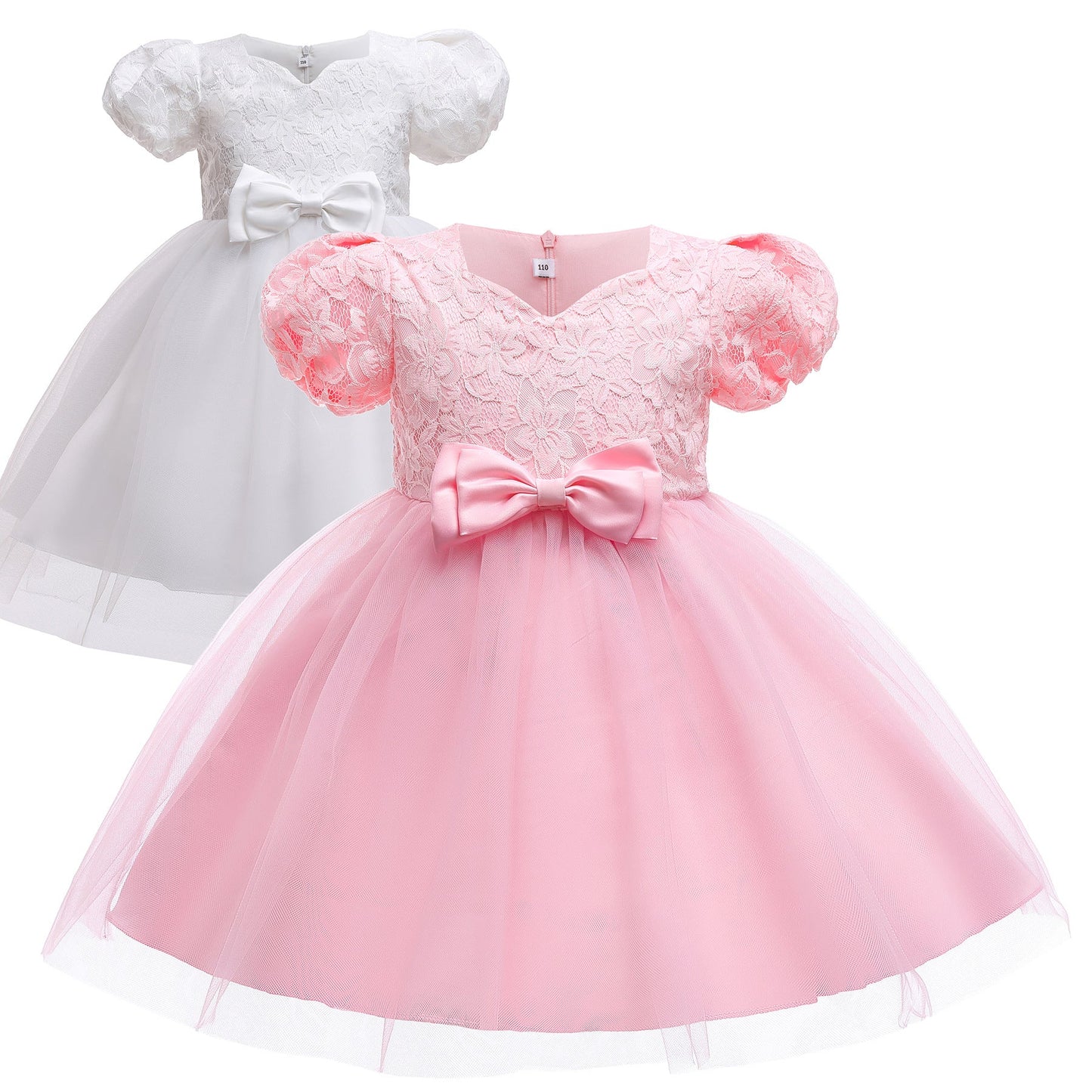 Kids Girl Pink birthday princess dress bubble sleeve flower Party Dress Sale