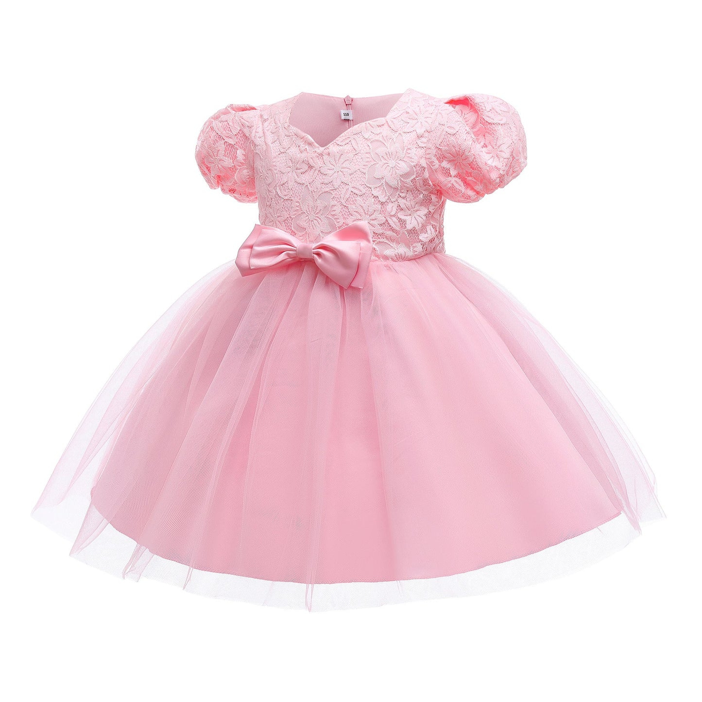 Kids Girl Pink birthday princess dress bubble sleeve flower Party Dress Sale