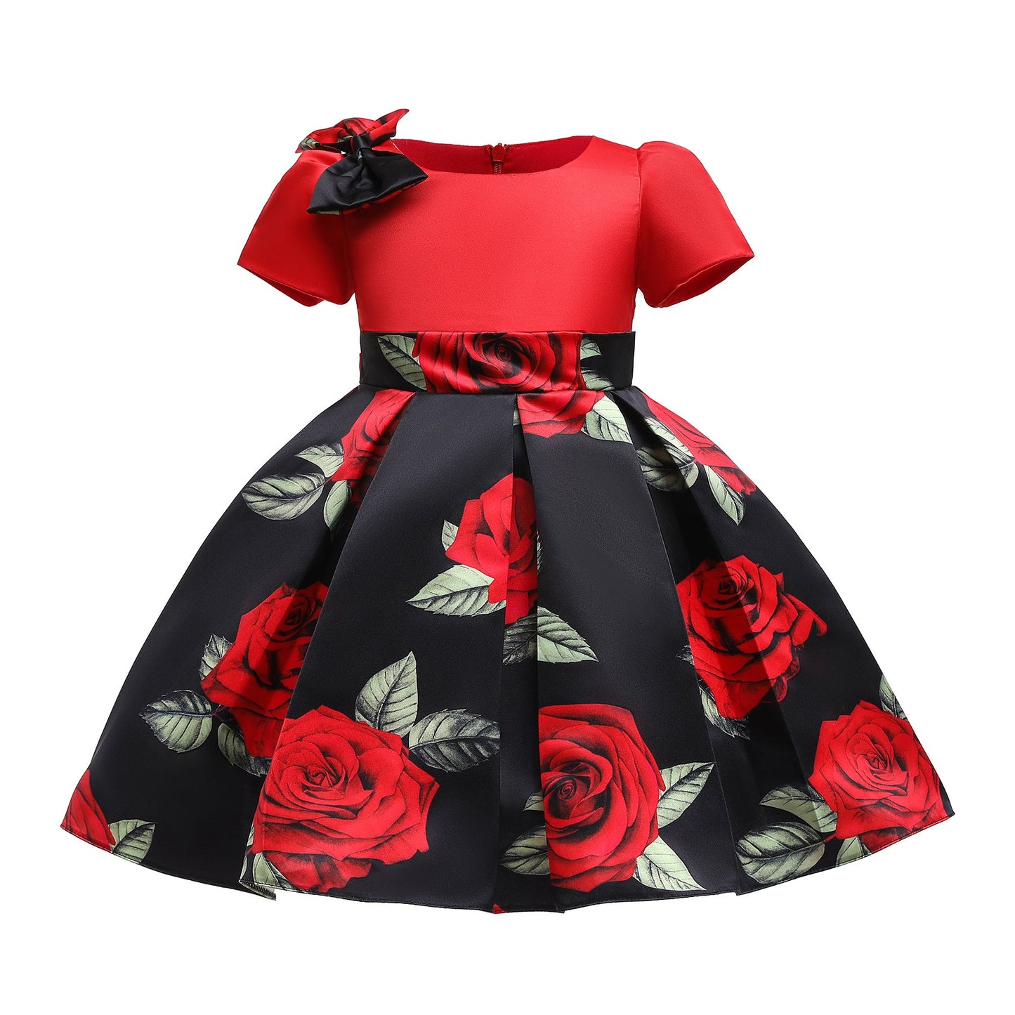 Toddler/ Kids Girl Rose Floral Print Pleated Costume Black Party dress sale