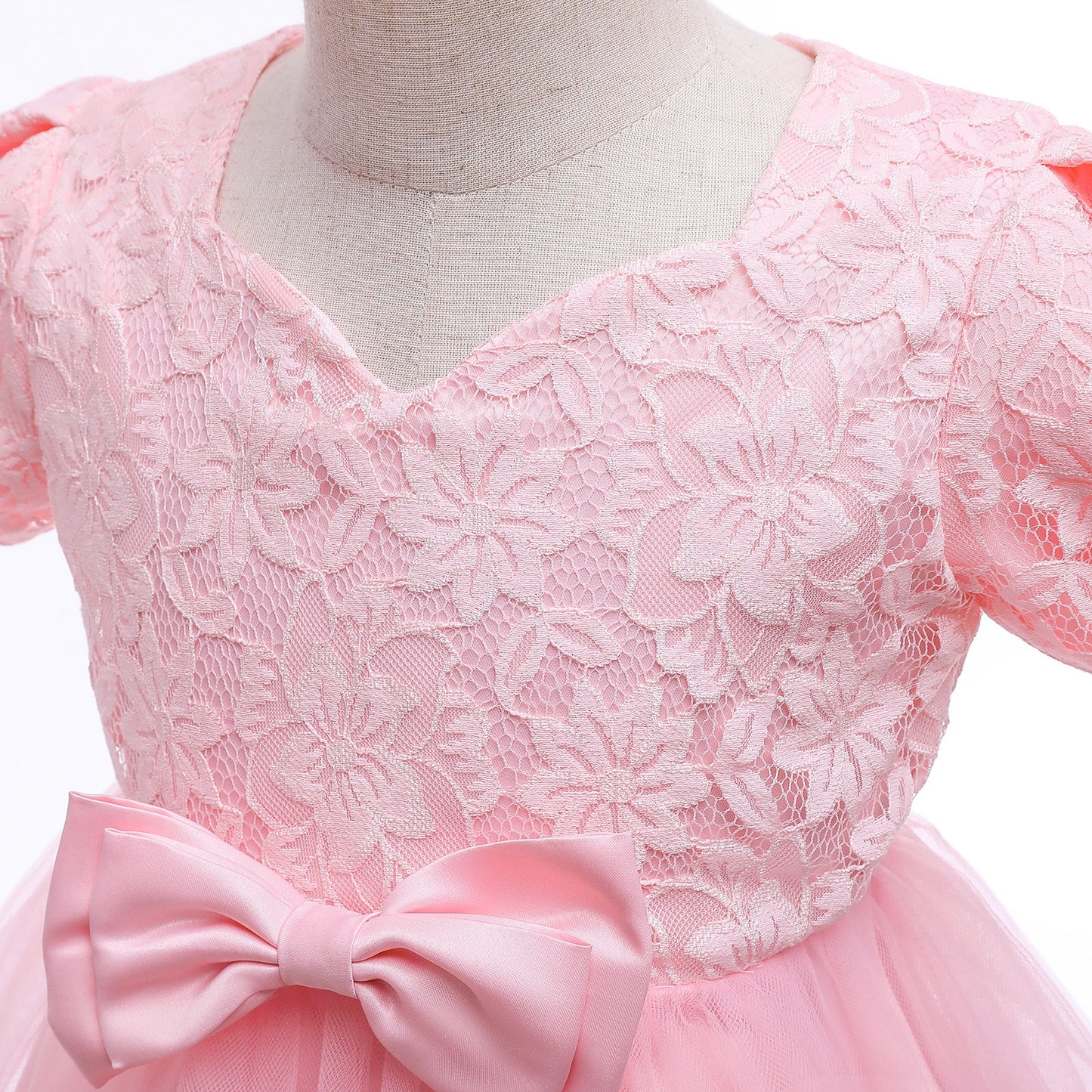 Kids Girl Pink birthday princess dress bubble sleeve flower Party Dress Sale