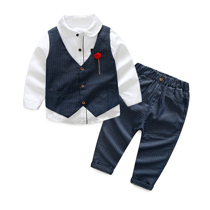 Toddler Kids boy Dark blue party set formal set vest white shirt Pant SALE