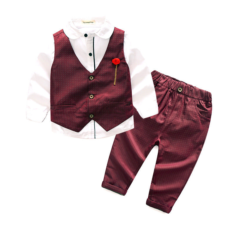 Toddler Kids boy party set formal set vest white shirt Pant Red SALE