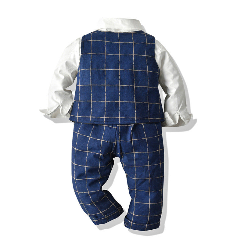 Kids boy party set formal set plaid vest  white shirt