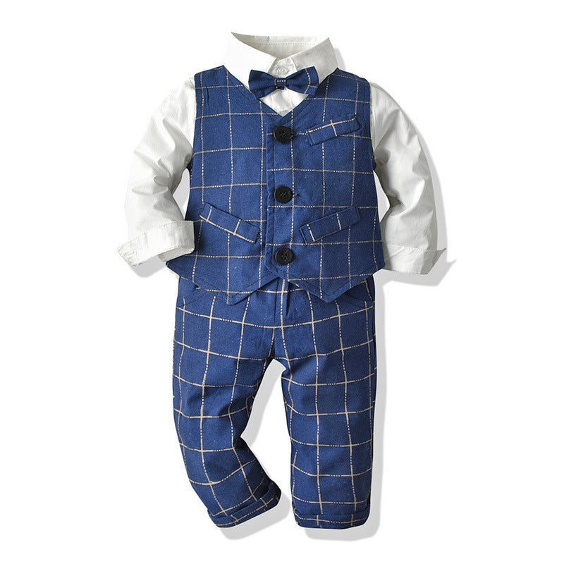 Kids boy party set formal set plaid vest  white shirt