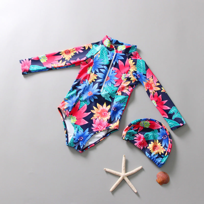 Girl one-piece long-sleeved Sunflower swimsuit swimwear