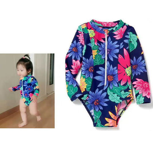 Girl one-piece long-sleeved Sunflower swimsuit swimwear