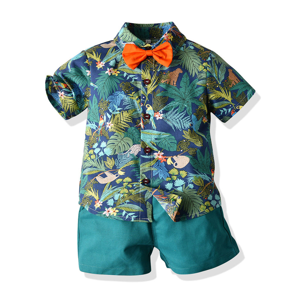 Kids Baby boy formal set birthday party set Tropical printed Green