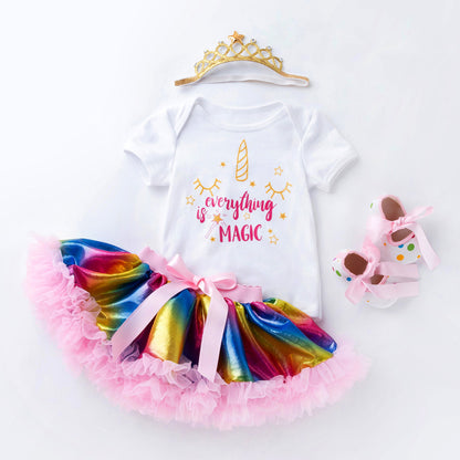 Baby Girl everything is magic fashion rainbow dress petticoat suit Tutu style Sale