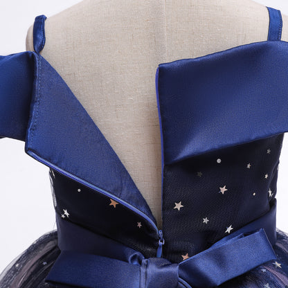 Kids Girl Stars Blue Sky Shining Navy Blue Formal Dress Party Dress Sale