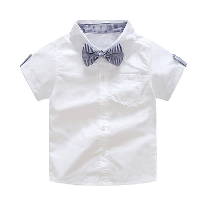 Baby Toddler kids boy white formal set party set shirt short with bow tie suspenders