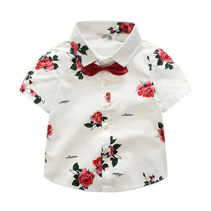 Kids red rose printed shirt boy formal party set birthday party set