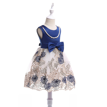 Toddler/ Kids Girl Formal dress Party dress new embroidered mesh dress sleeveless pearl chain dress