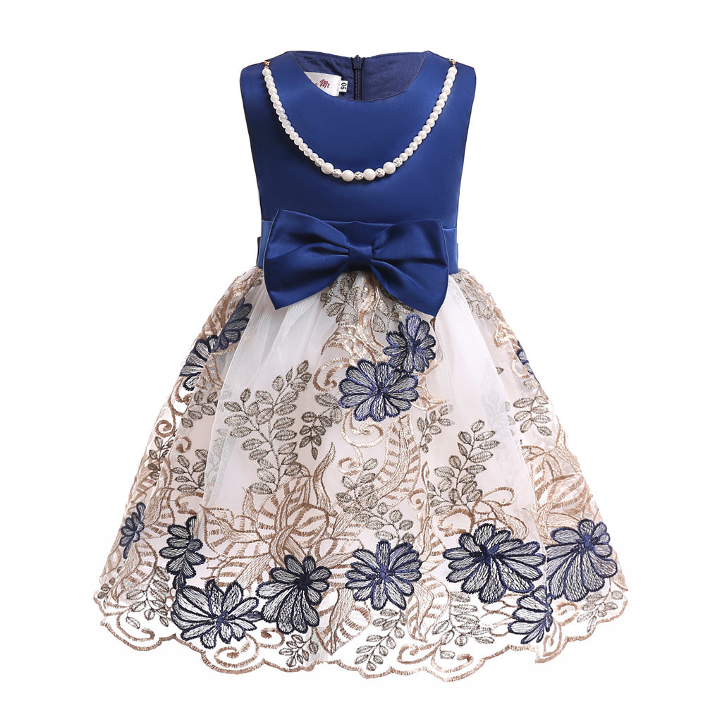 Toddler/ Kids Girl Formal dress Party dress new embroidered mesh dress sleeveless pearl chain dress