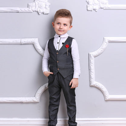 Toddler Kids boy Dark blue party set formal set vest white shirt Pant SALE