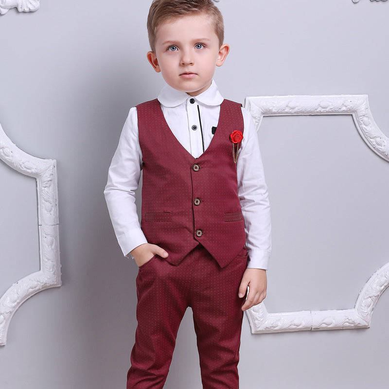 Toddler Kids boy party set formal set vest white shirt Pant Red SALE