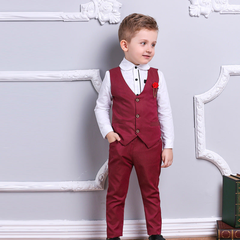 Toddler Kids boy party set formal set vest white shirt Pant Red SALE