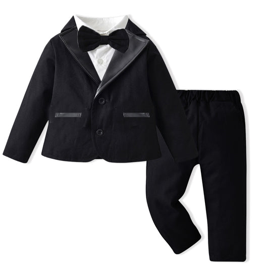 Toddler Kids Boy cotton shirt black bright leather Lapel long sleeve suit three piece suit kid Party Normal set