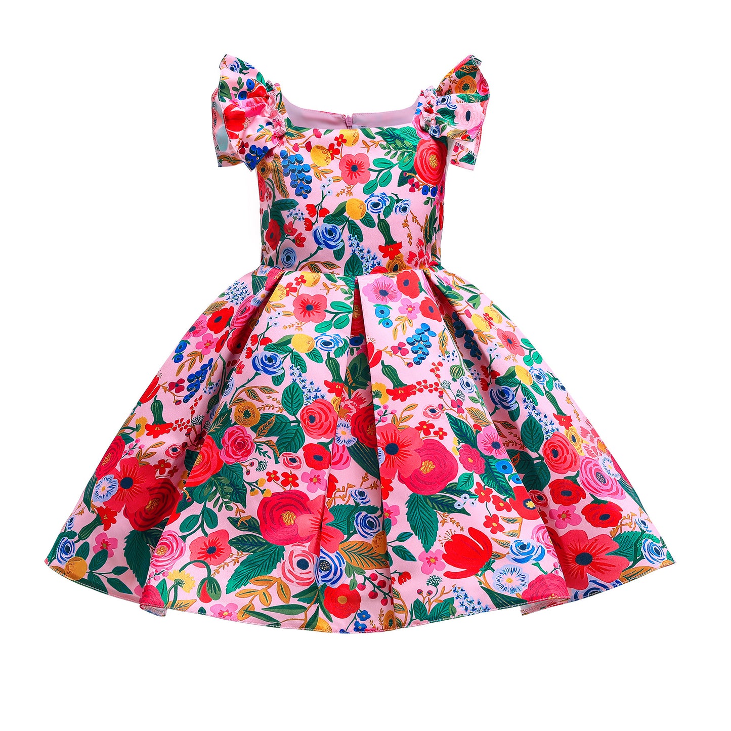 Kids Girl birthday princess dress flower color Party Dress color printing flying sleeve Sale