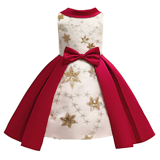 Kids Girl birthday princess dress Red Party Dress star sequin Sale