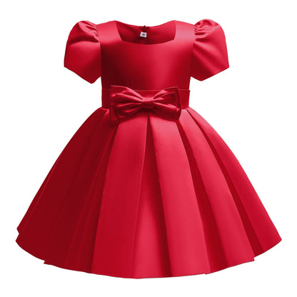 Kids Girl Navy Blue bubble sleeve bow princess dress party dress formal dress Sale