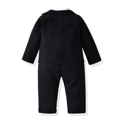 Toddler Kids Boy cotton shirt black bright leather Lapel long sleeve suit three piece suit kid Party Normal set