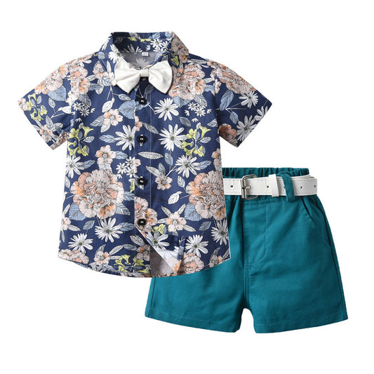 Toddler Baby Boy Party set Formal Set floral short-sleeved shirt and short Sale