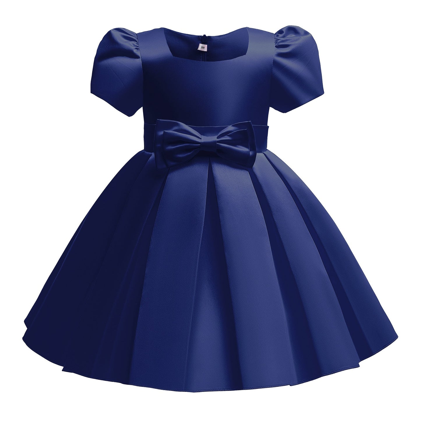 Kids Girl Navy Blue bubble sleeve bow princess dress party dress formal dress Sale