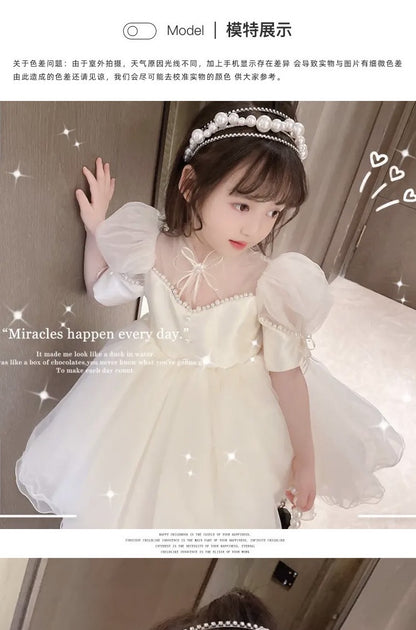 Toddler Kids girl White pearl party formal dress