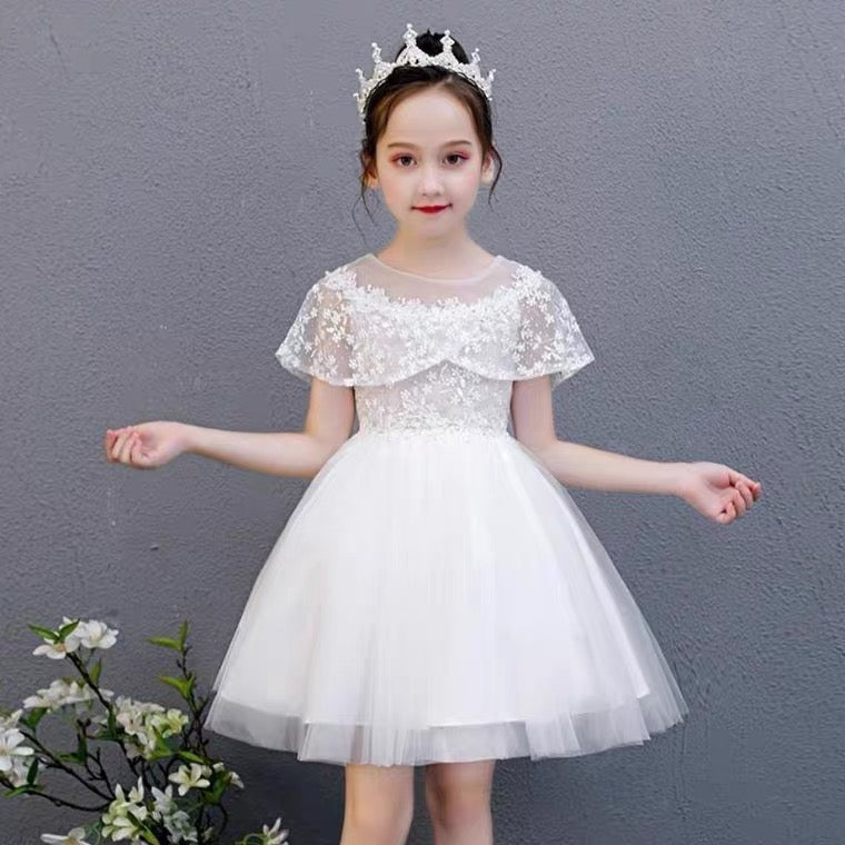 Kids Girl white party dress with butterfly sleeves