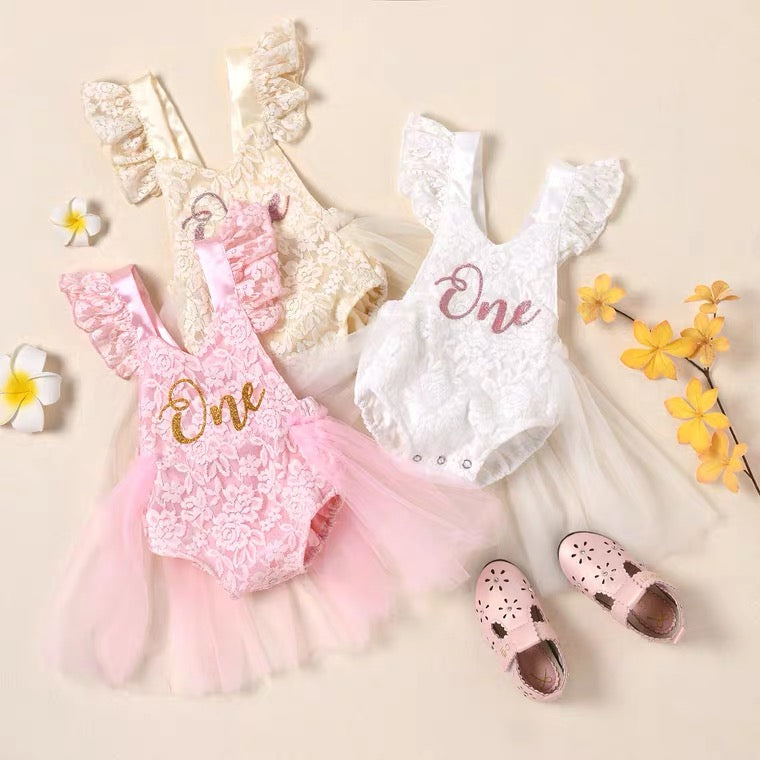 One year old girl birthday outfit Gold