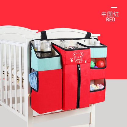 Baby Cot Bed Hanging Storage Bag Crib Cot Organizer Storage Bag BLUE