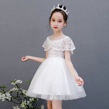 Kids Girl white party dress with butterfly sleeves