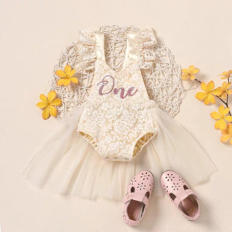 One year old girl birthday outfit Gold