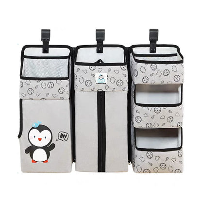 Baby Cot Bed Hanging Storage Bag Crib Cot Organizer Storage Bag Grey 3 picecs