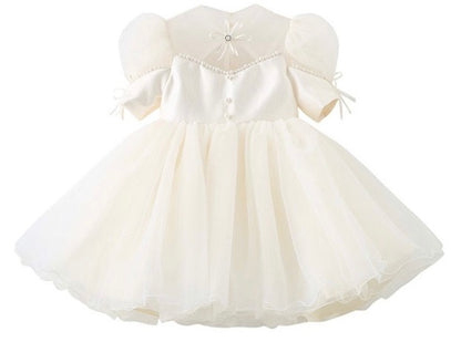 Toddler Kids girl White pearl party formal dress