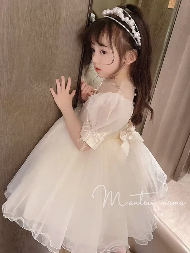 Toddler Kids girl White pearl party formal dress