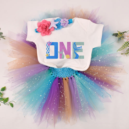 One year old girl mermaid birthday set tutu style