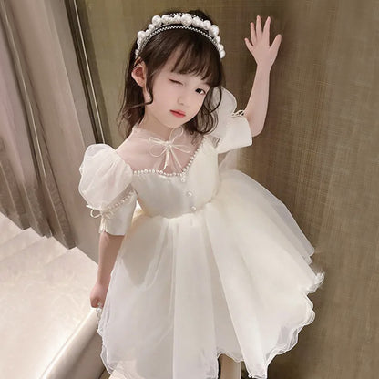 Toddler Kids girl White pearl party formal dress