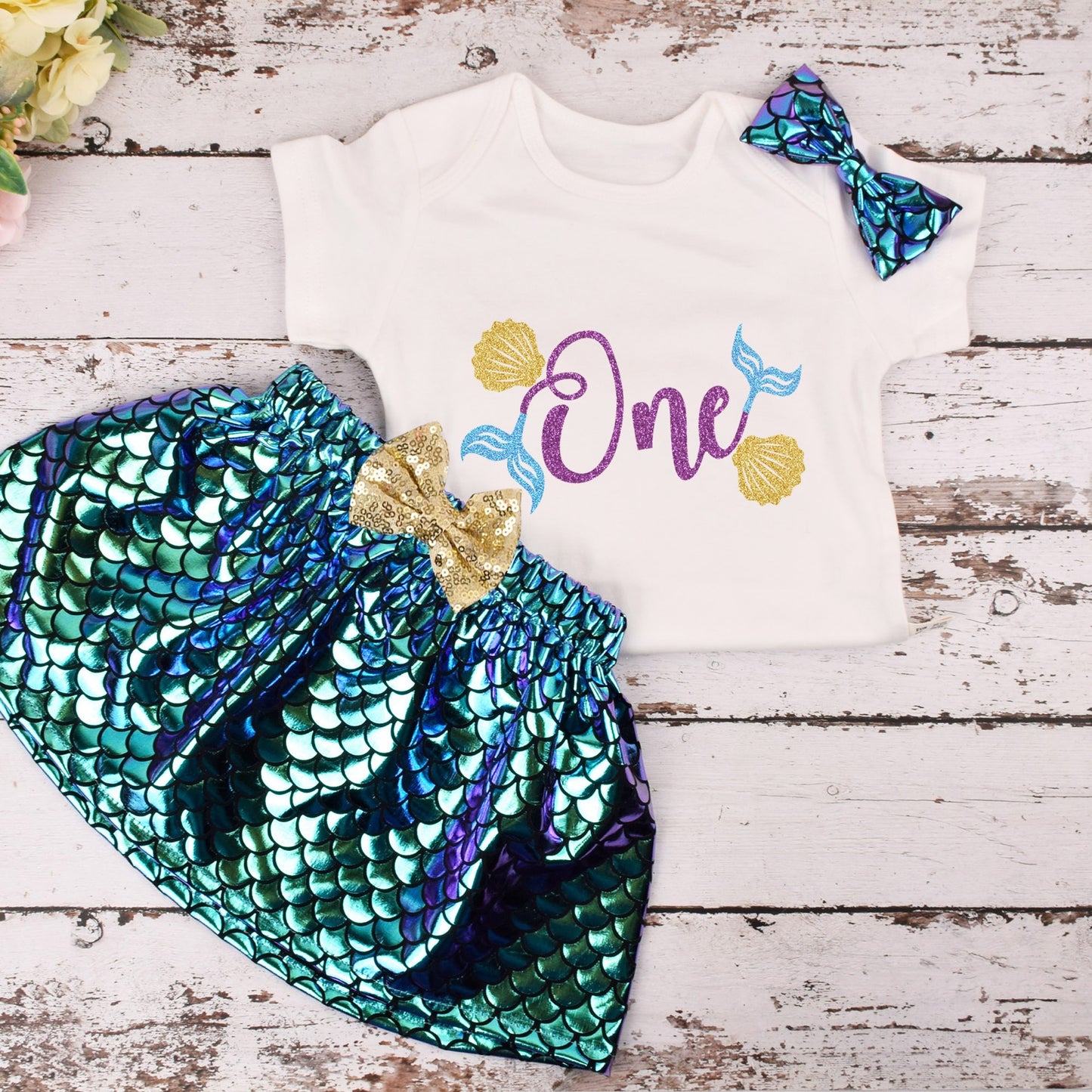 One year old girl mermaid set colorful tutu style