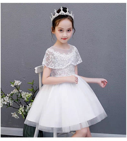 Kids Girl white party dress with butterfly sleeves