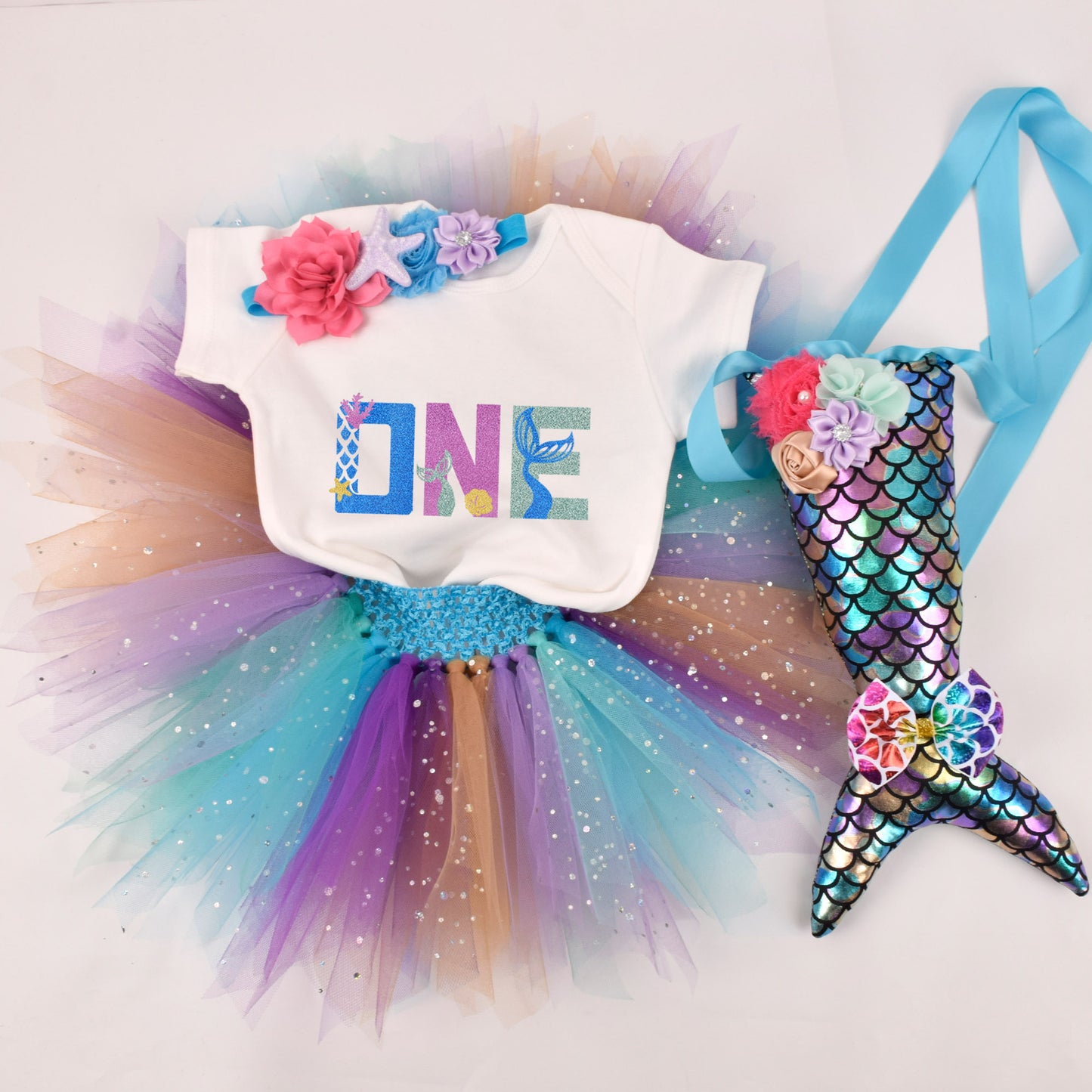 One year old girl mermaid set tutu style with the tail